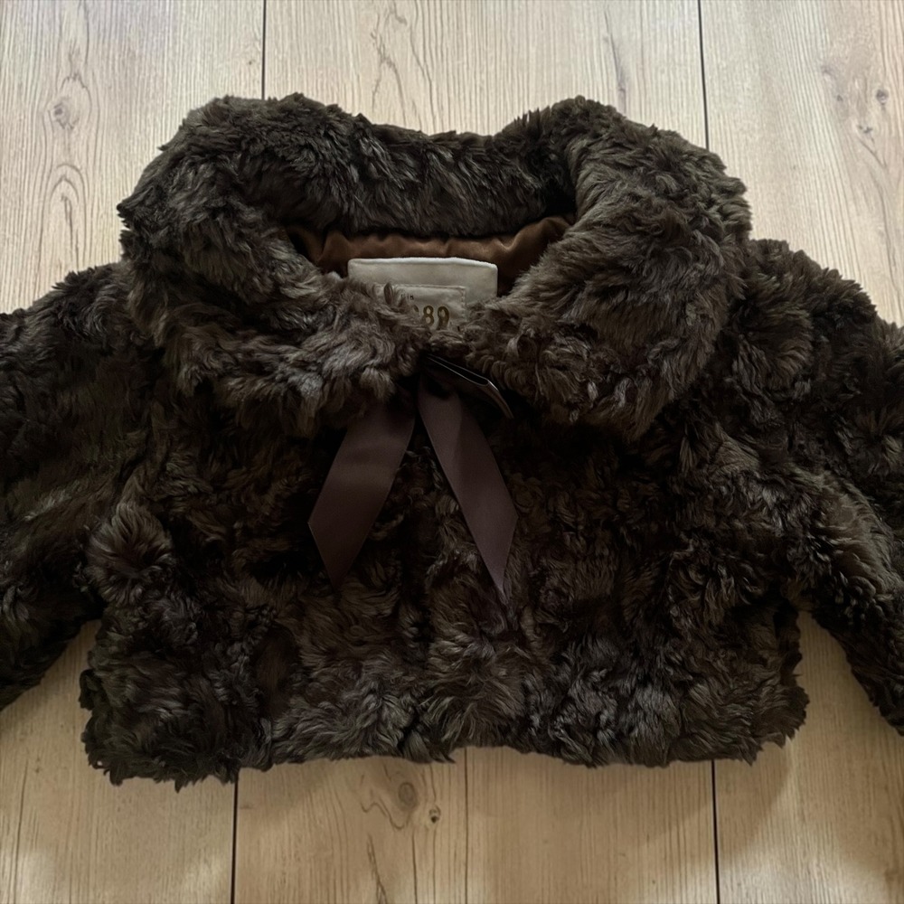 Vintage Faux Fur Jacket Girl's 4T Marbled Brown Cropped Y2K Glam Mini Mob Wife